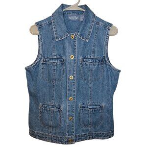 Vintage Blassport Denim Vest Size M – Utility Style, 100% Cotton, Snap Button